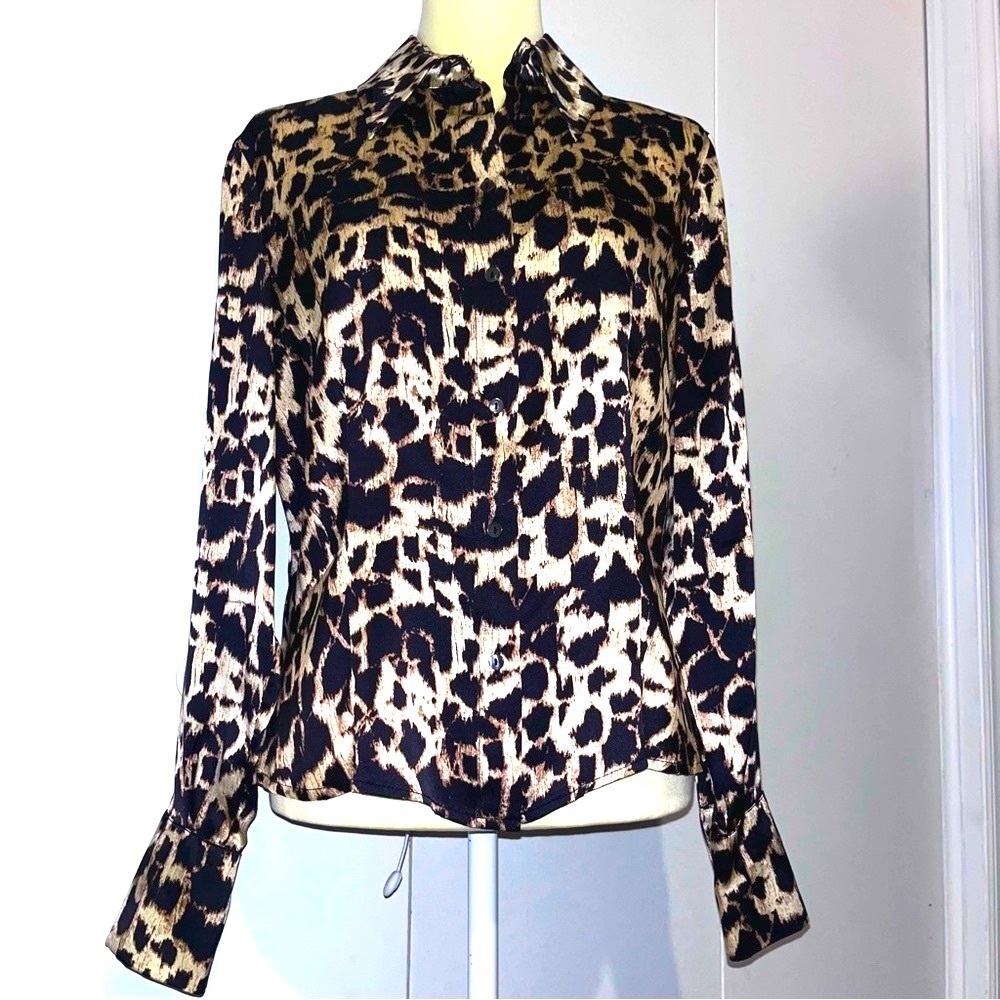 Ungaro Fever 100% Silk Animal Print Button Down Blouse Y2K